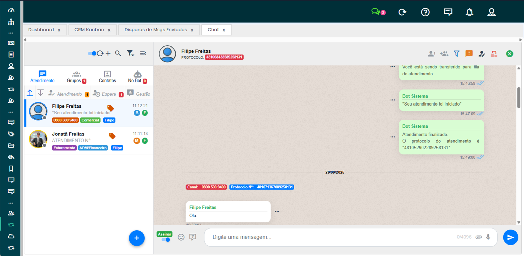 Screenshot do painel de conversas do BlocoPro