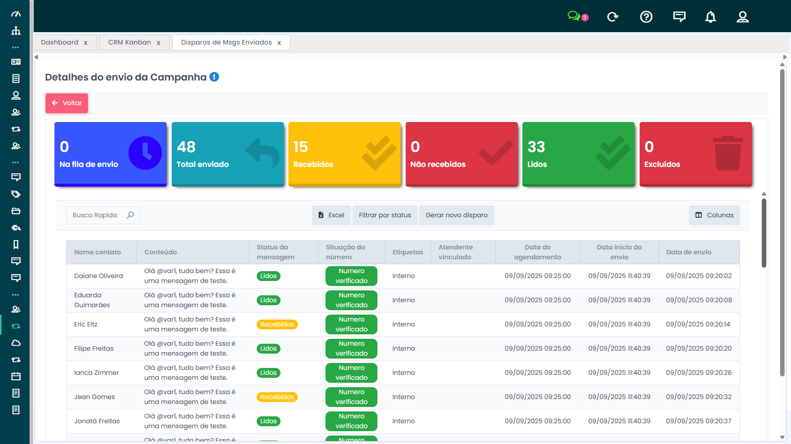 Screenshot da tela de campanhas e disparos do BlocoPro